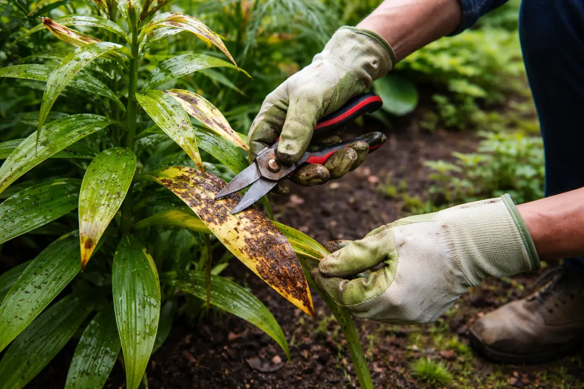 how to treat fungus on lilies after prune infected lily leaves promptly