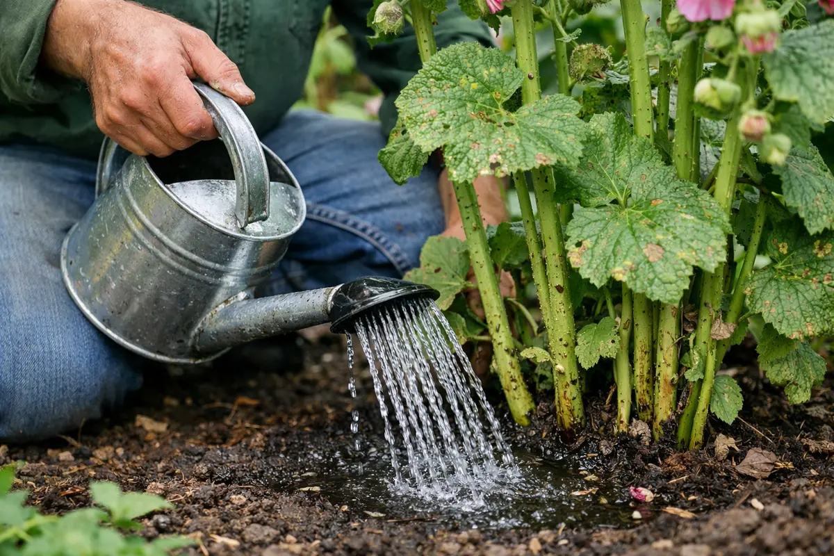 how to treat leaf spots on water hollyhocks only at the base
