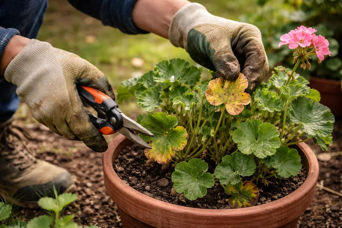 how to treat stunted growth in geraniums remove affected geranium leaves immediately