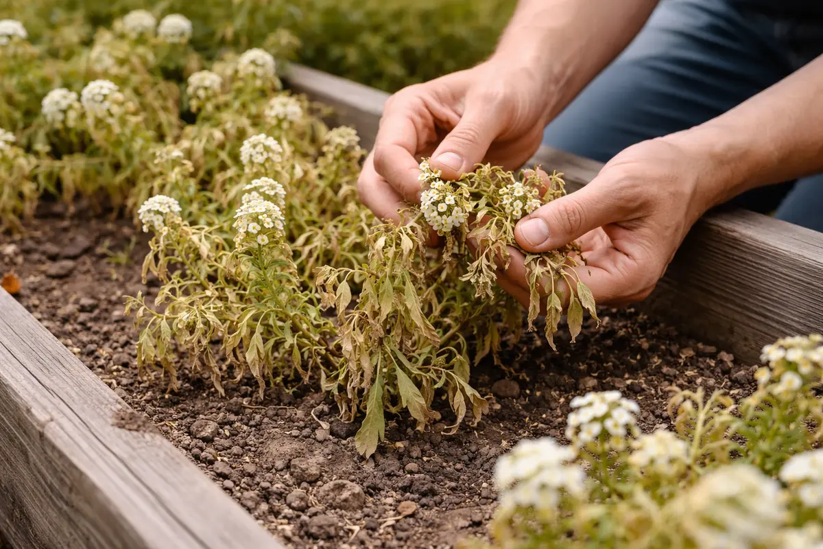 how to treat wilting alyssum in with damaged foliage in outdoor soil