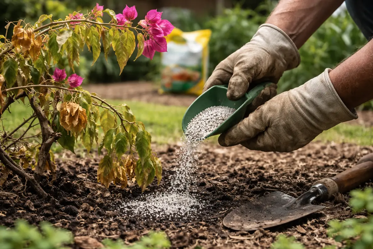 how to treat wilting leaves on use fertilizer to aid bougainvillea recovery