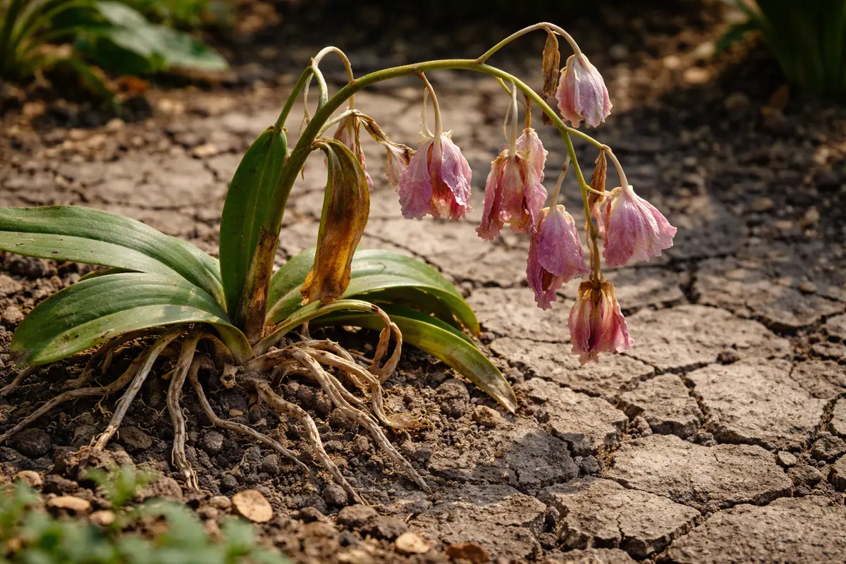how to treat wilting orchids showing stress from sun and dry soil