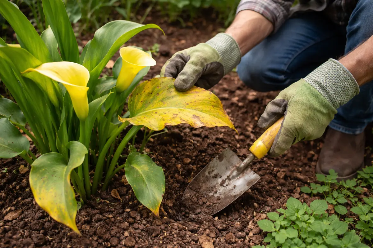 how to treat yellowing leaves on inspect calla lilies for nutrient deficiencies