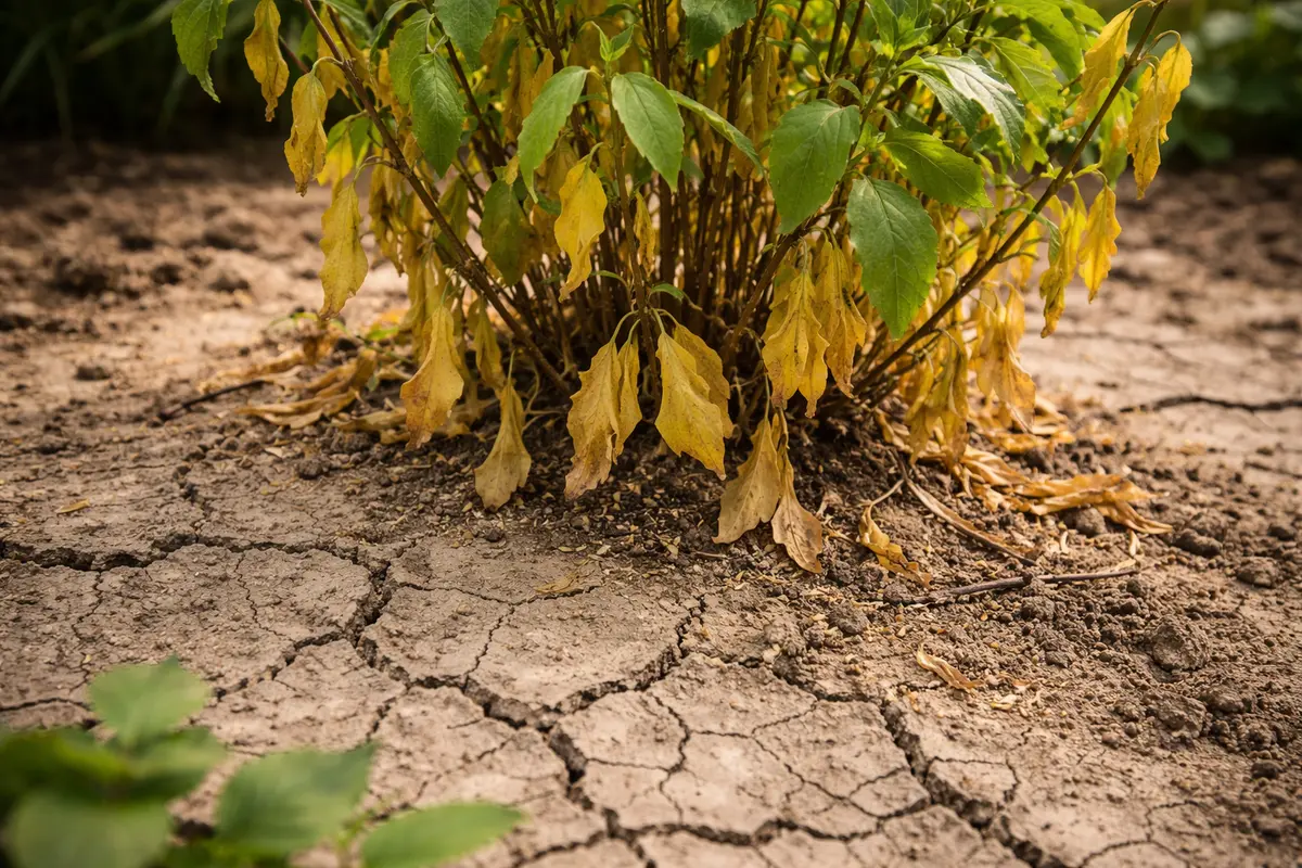 how to treat yellowing leaves with cracked dry soil around the plant