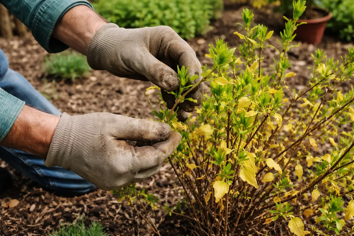 how to treat yellowing leaves look for new growth on treated forsythia