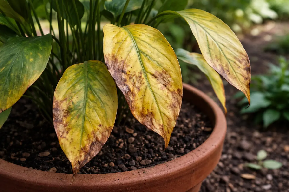 how to treat yellowing leaves with visible browning or spots on leaves