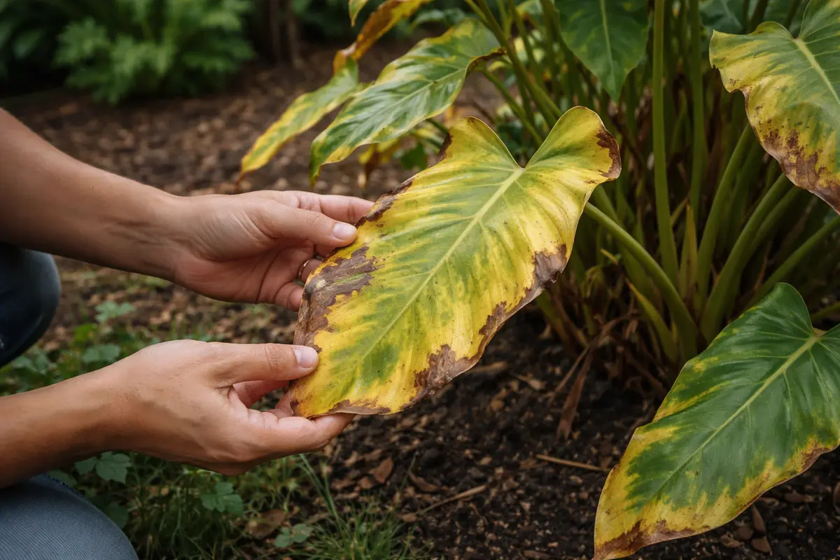 how to treat yellowing leaves on with damaged foliage in outdoor soil