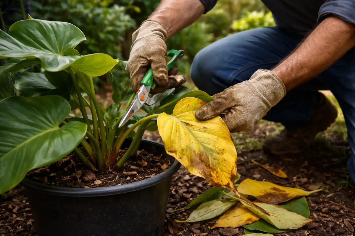 how to treat yellowing leaves on trim affected leaves for philodendron recovery