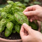 treating basil leaf spots in pots with damaged foliage in outdoor soil