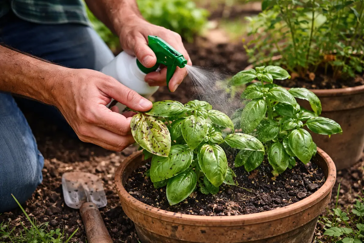 treating basil leaf spots in pots after protect basil from humid conditions