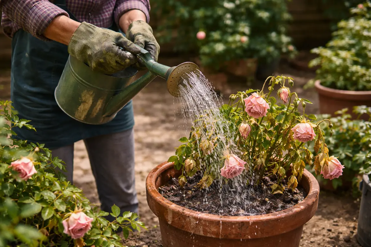 treating wilted roses in pots during a heatwave water drooping roses immediately