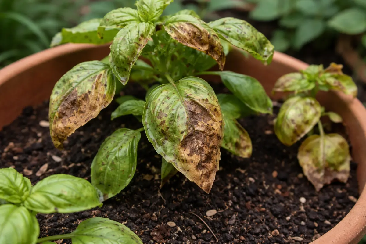 what to do if herb with visible browning or spots on leaves