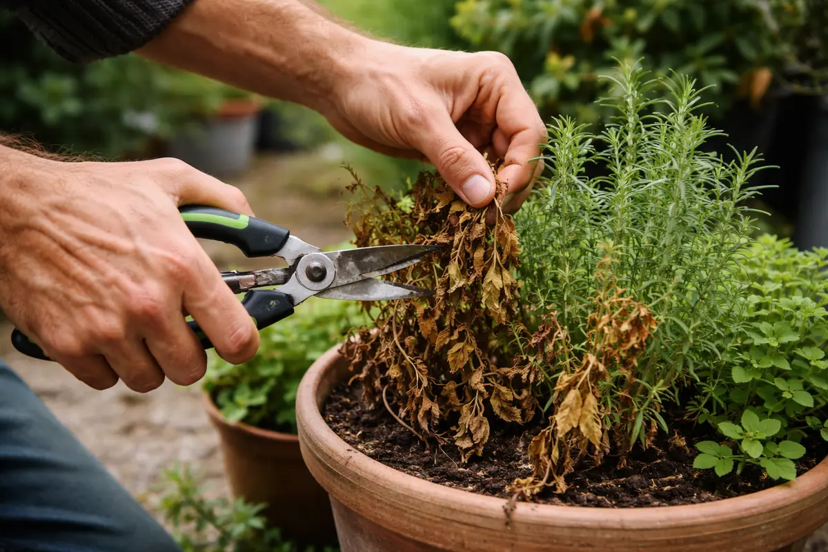 what to do if herb leaves trim back brown herb leaves immediately