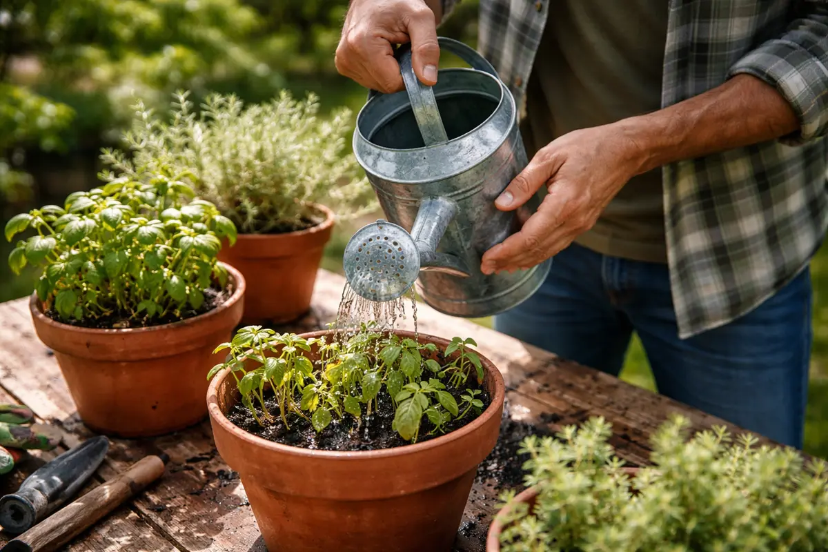 what to do if herb water potted herbs consistently during dry spells