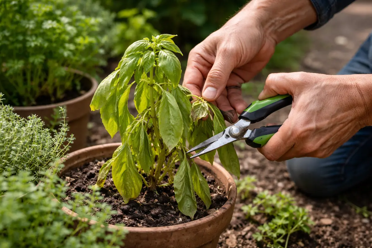 what to do if herbs are wilting trim wilting herb leaves immediately