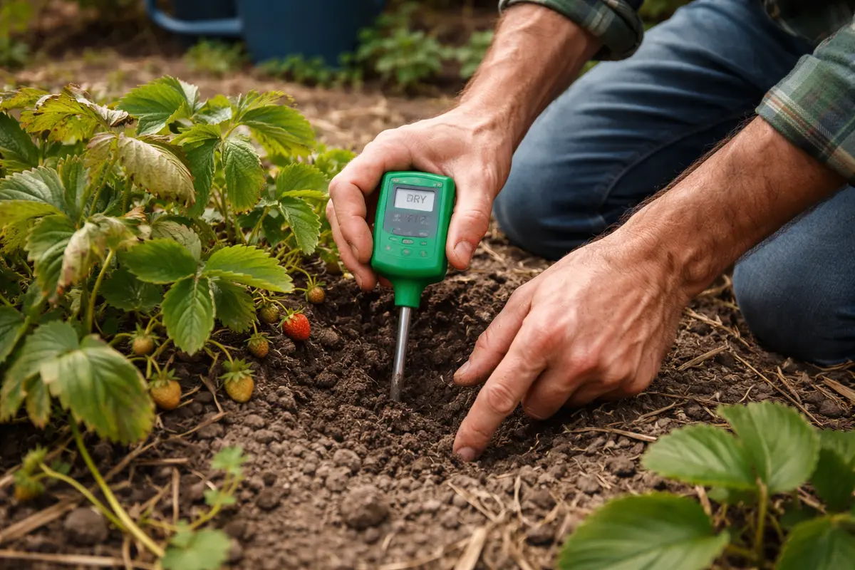 what to do if strawberry plants test soil moisture for drought issues