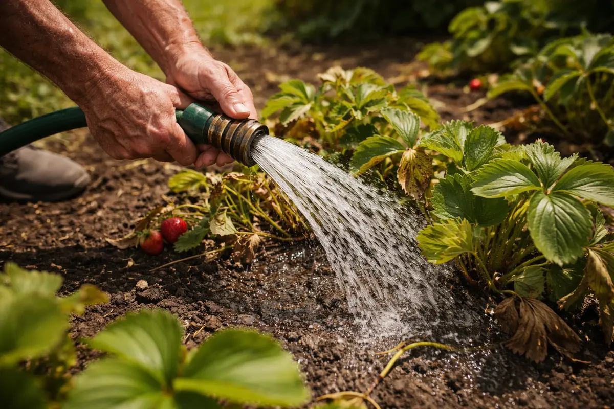 what to do if strawberry plants water strawberry roots urgently during heat