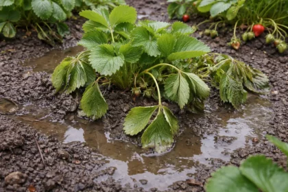 what to do if strawberry plants with wet soil around the base