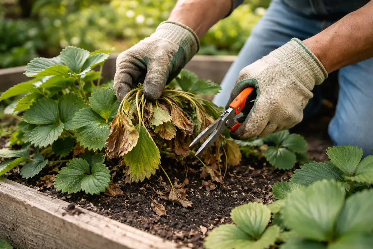 what to do if strawberry plants droop trim drooping strawberry leaves immediately