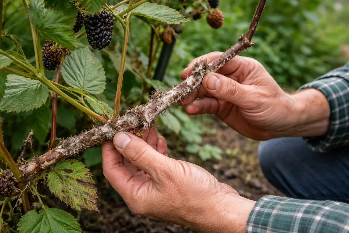 what to do when inspect blackberry stems for new fungal growth weekly
