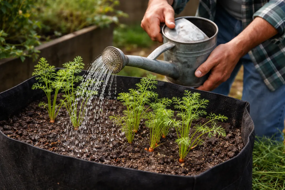 what to do when container carrots are water stunted carrots right away
