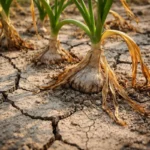what to do when garlic with cracked dry soil around the plant