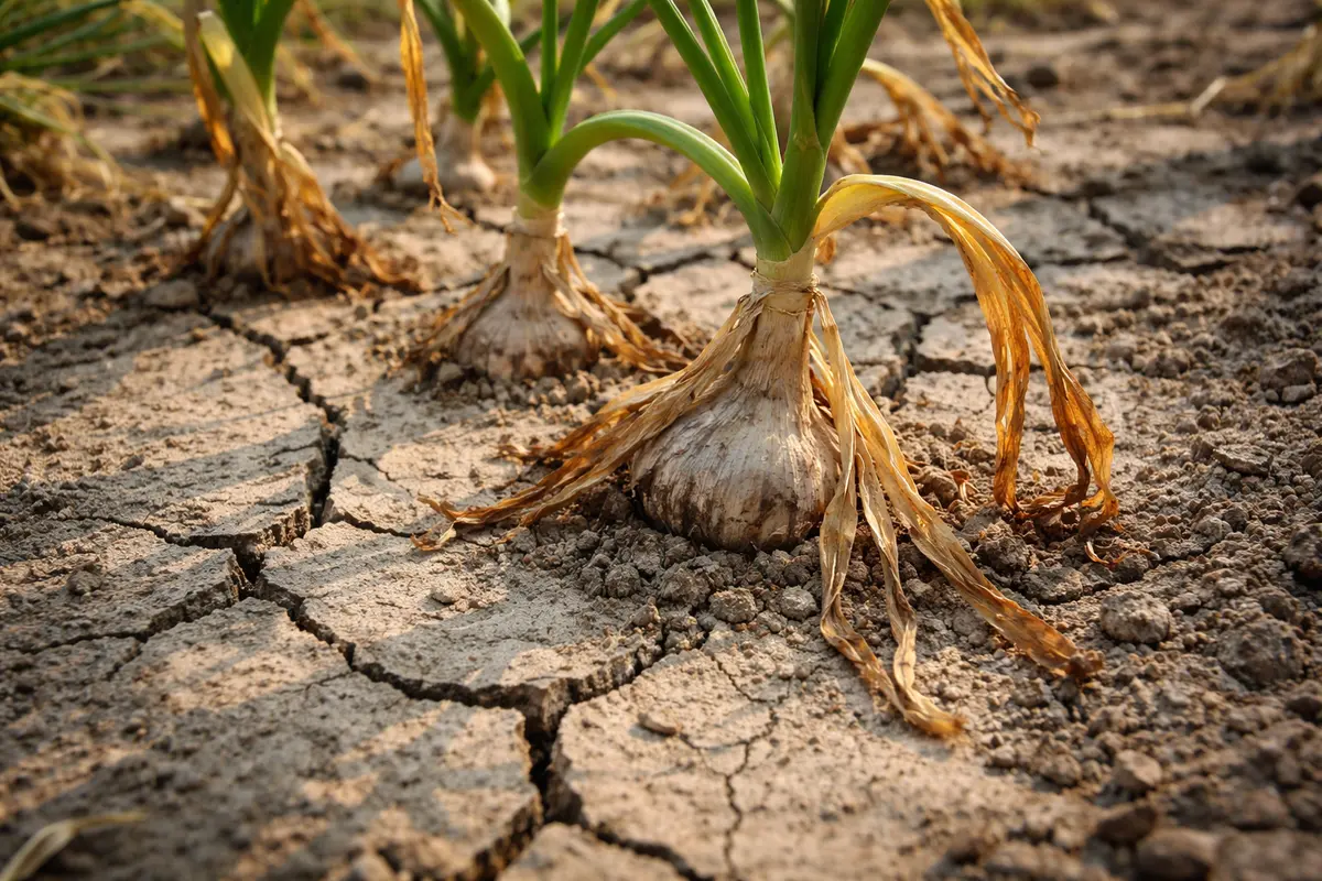 what to do when garlic with cracked dry soil around the plant
