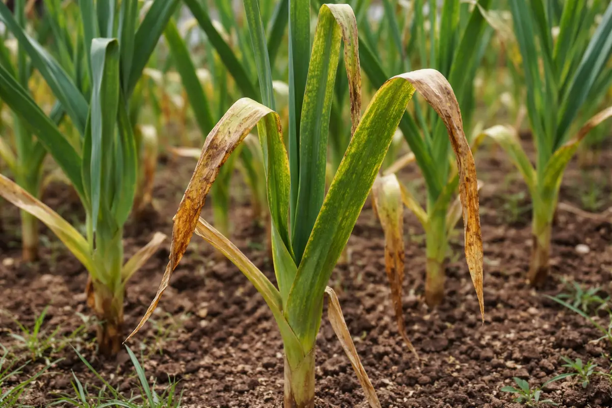 what to do when garlic with visible browning or spots on leaves