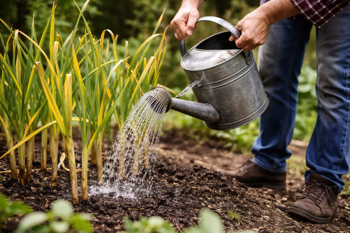 what to do when garlic plants water garlic deeply to aid recovery