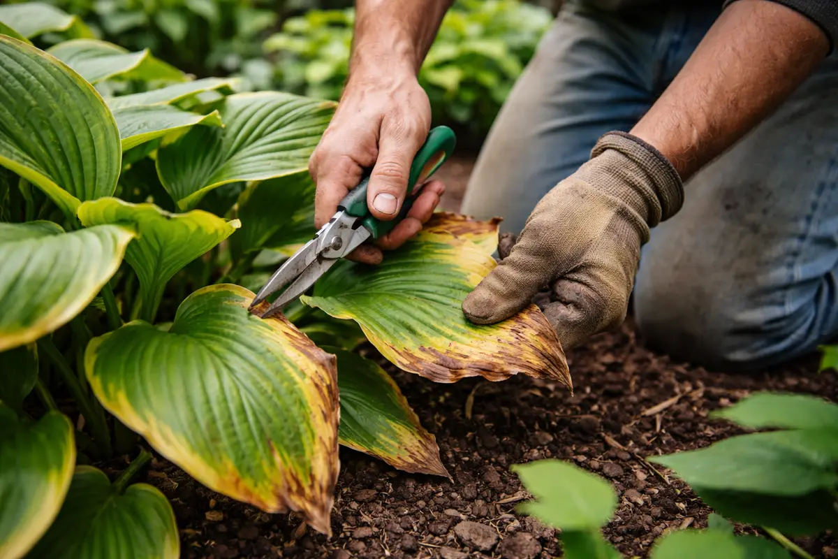 what to do when hosta remove brown edge leaves to prevent spread