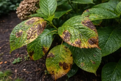 what to do when hydrangea with visible browning or spots on leaves