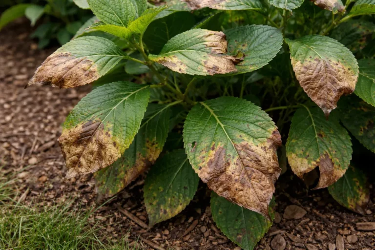 what to do when hydrangea with visible browning or spots on leaves