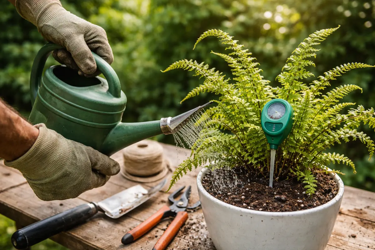 what to do when indoor fern alter watering schedule to prevent curling