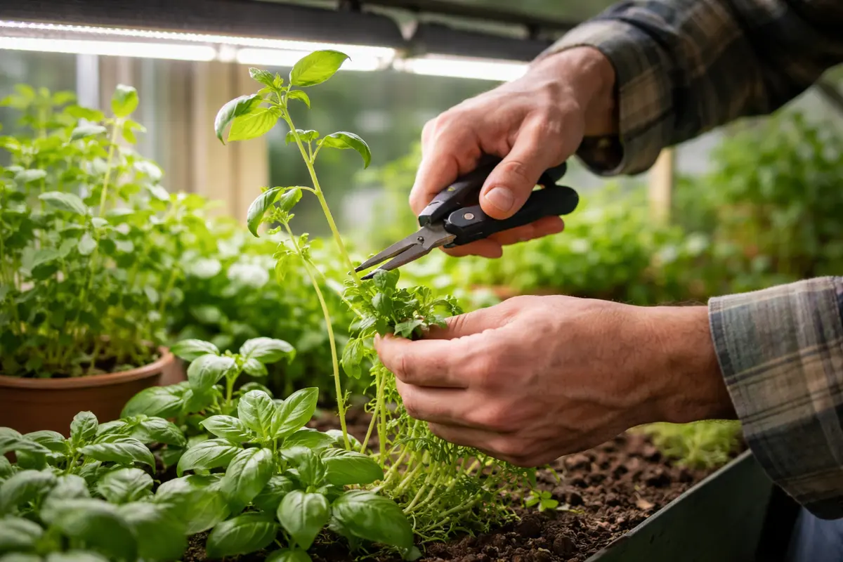 what to do when leggy growth trim leggy herbs under grow lights
