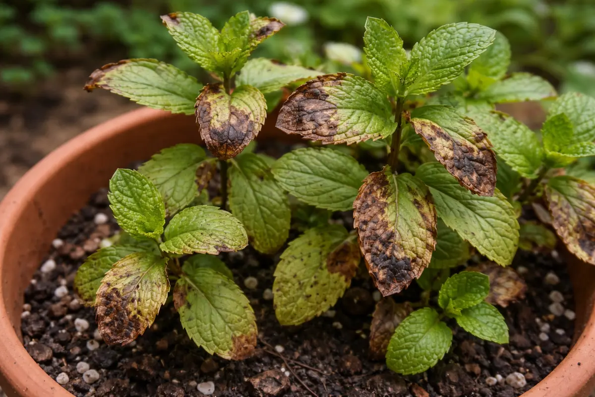 what to do when mint with visible browning or spots on leaves