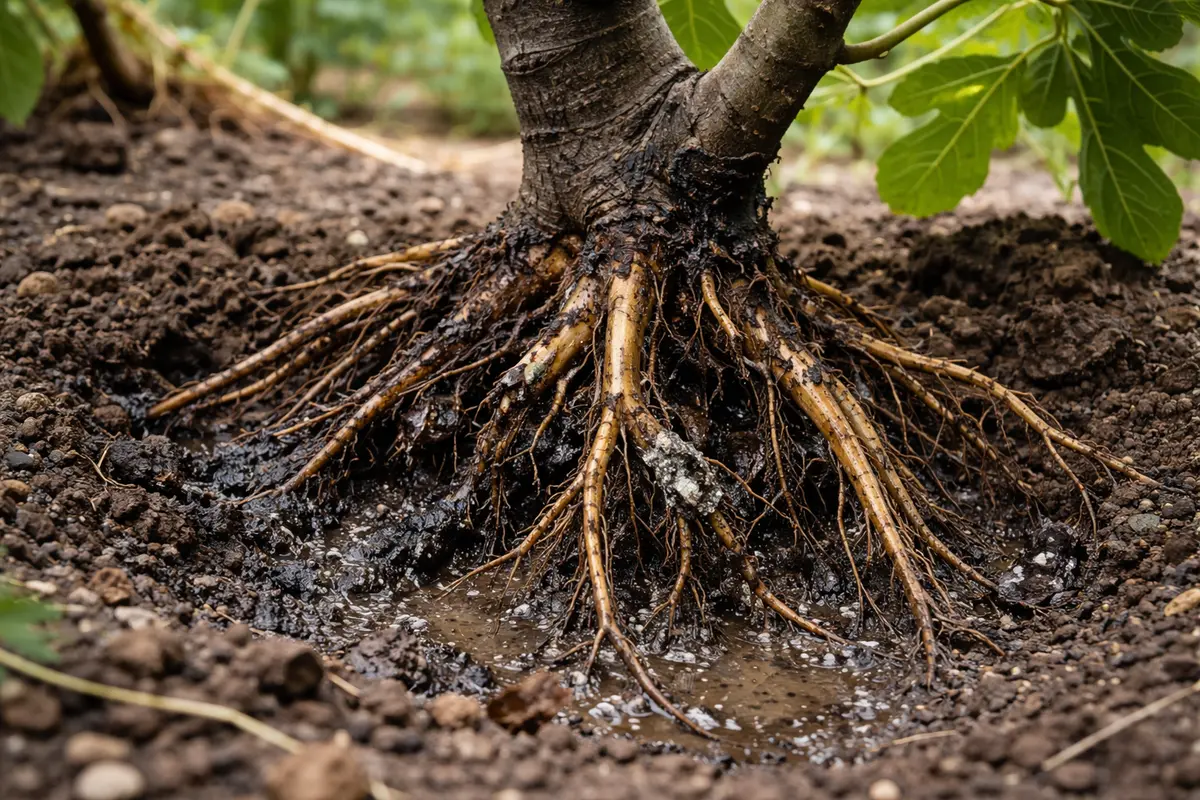 what to do when my fig with unhealthy roots showing in soil