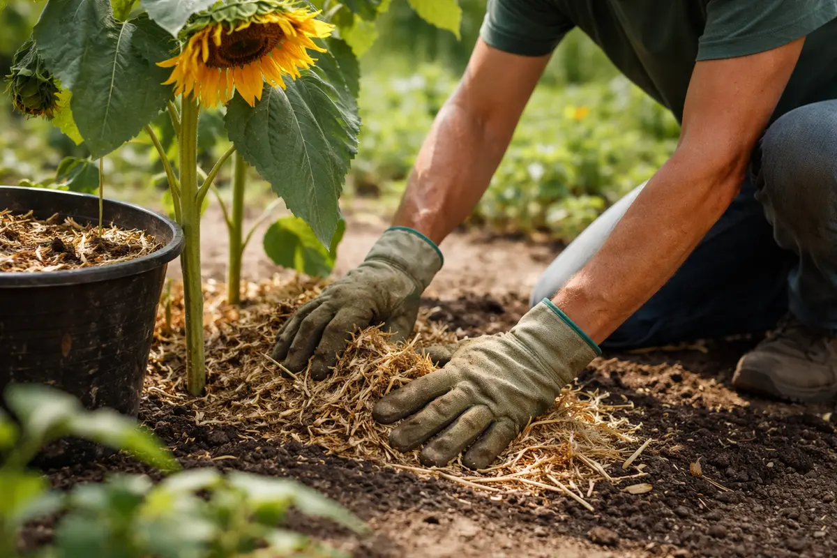 what to do when my sunflower mulch around sunflowers during hot weather