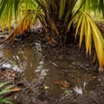 what to do when palm fronds with wet soil around the base