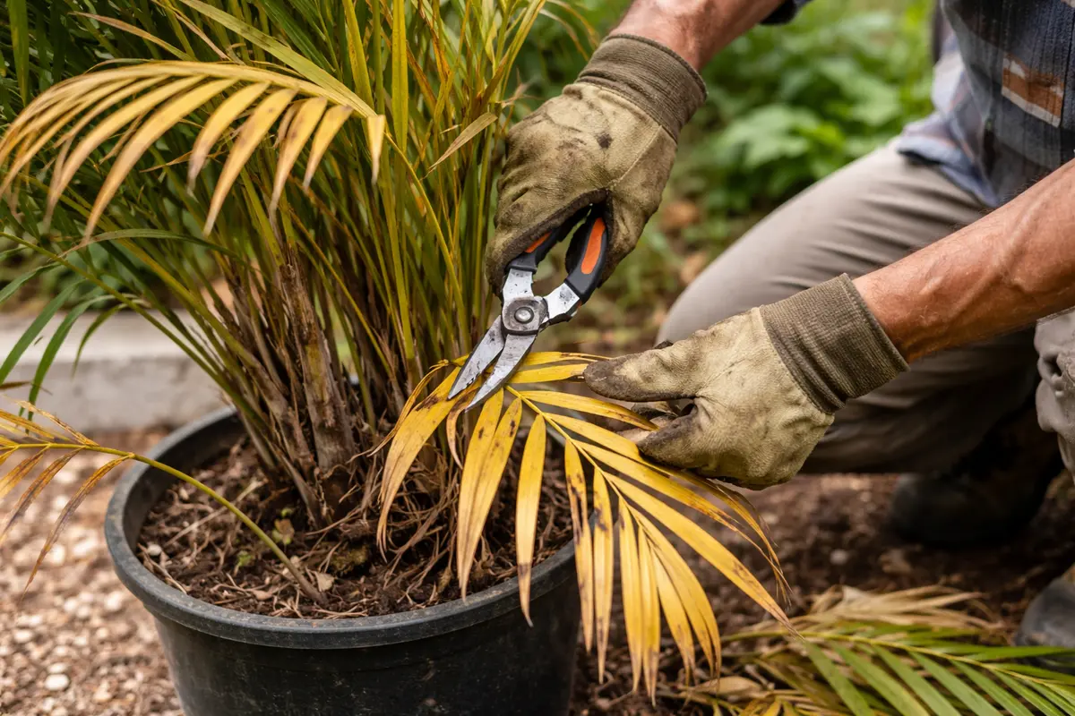 what to do when palm fronds turn trim yellowing palm fronds immediately