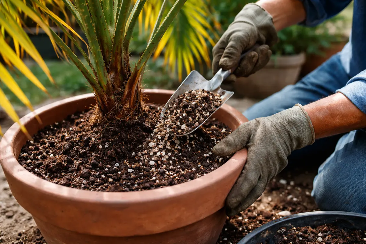 what to do when palm fronds use well-draining soil for future growth