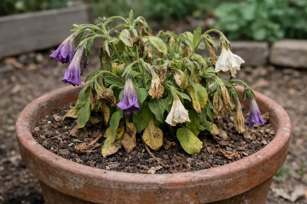 what to do when petunias show wilting visibly in real garden soil