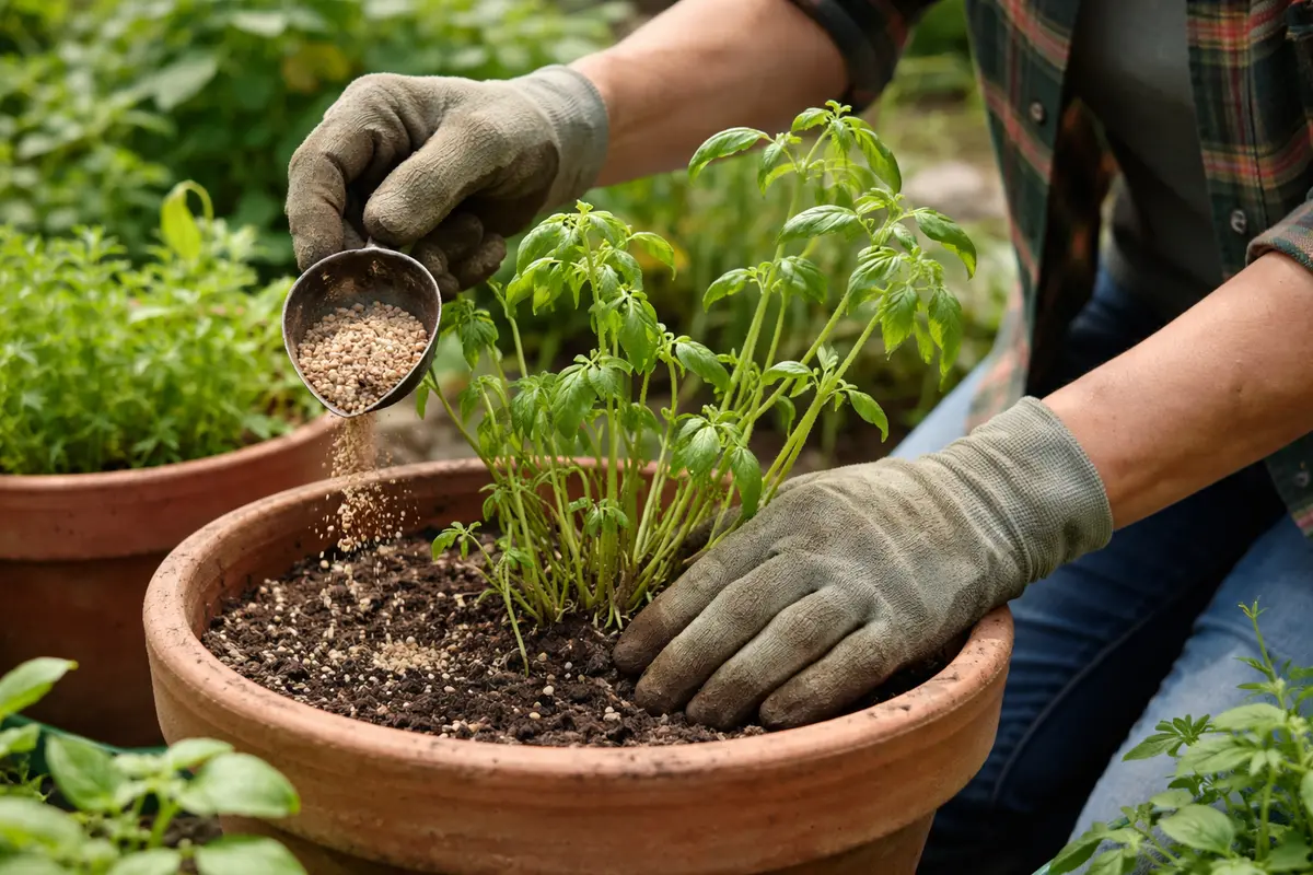 what to do when potted herbs nourish herbs to encourage thicker growth