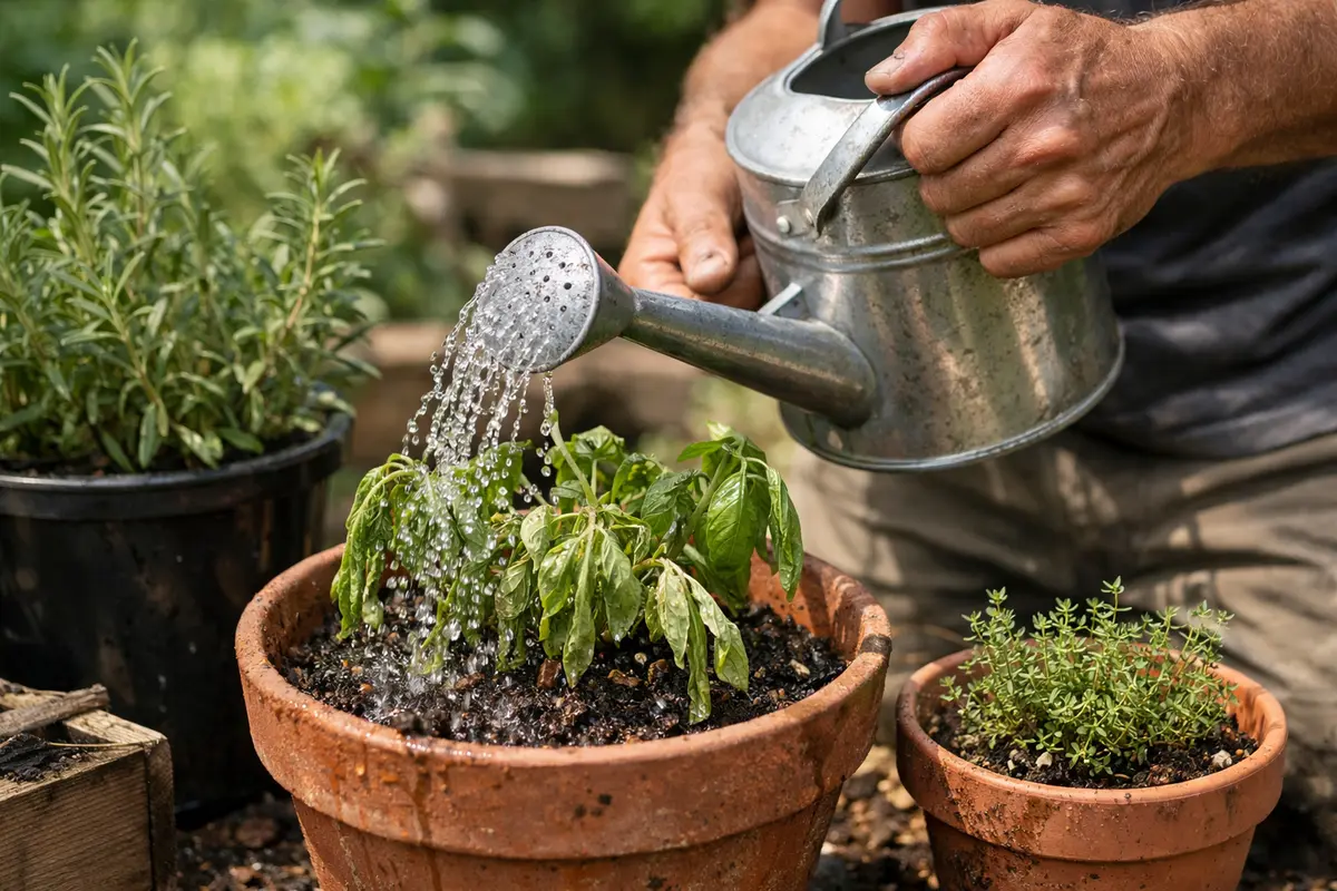 what to do when potted herbs start water herbs to combat wilting