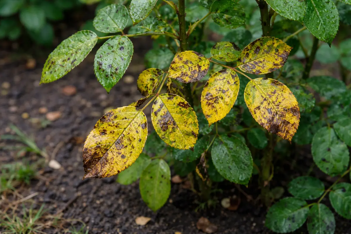 what to do when rose with visible browning or spots on leaves