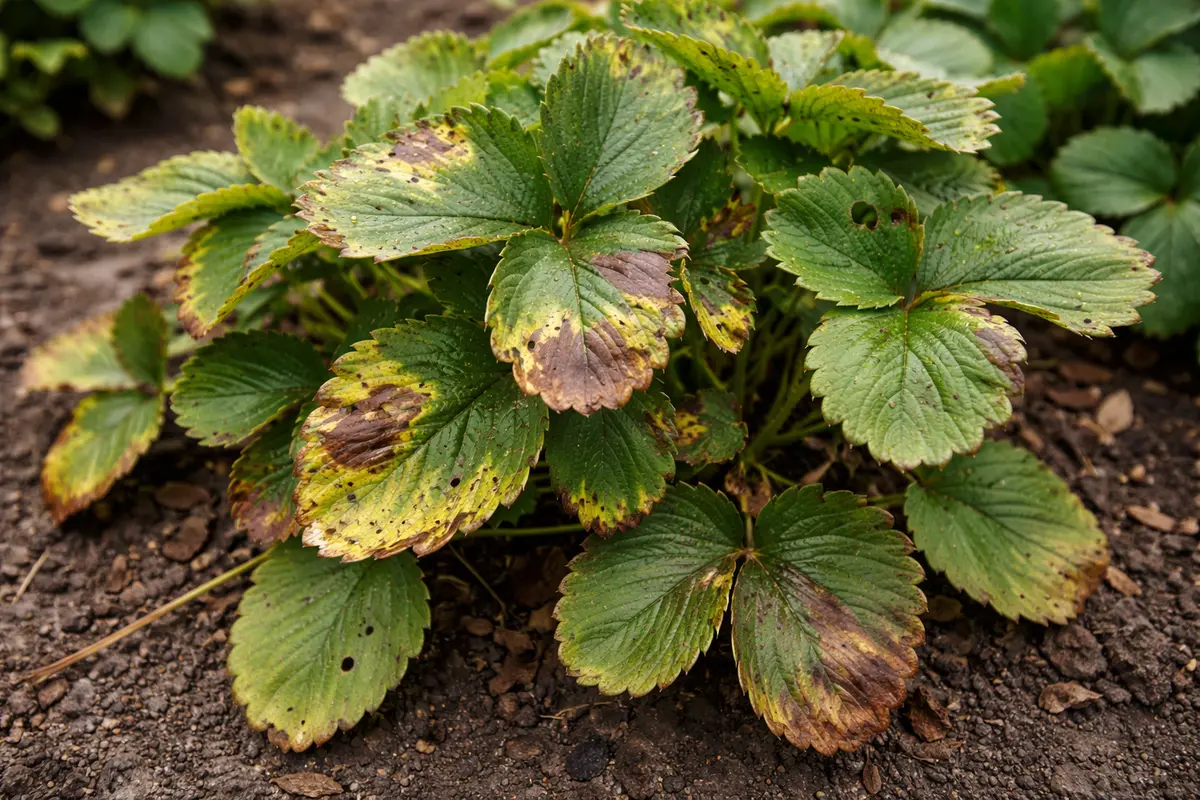 what to do when strawberries with visible browning or spots on leaves