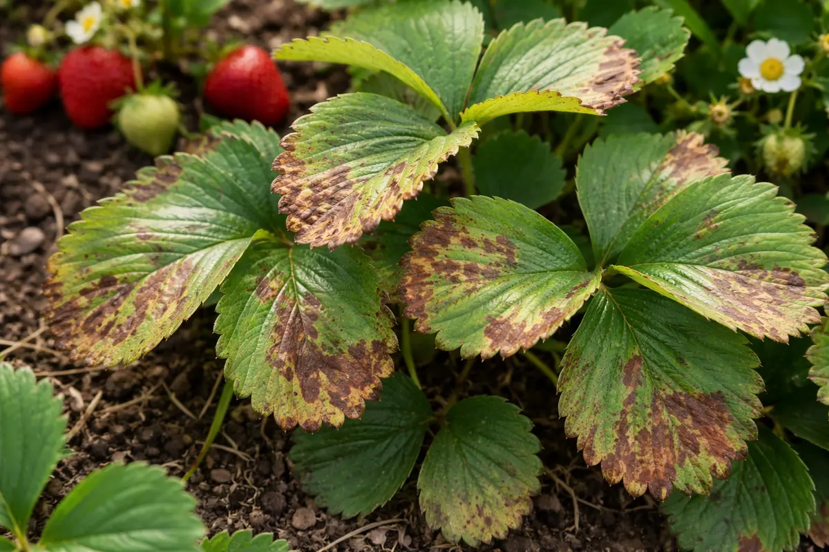 what to do when strawberry with visible browning or spots on leaves