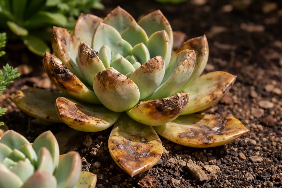 what to do when succulent with visible browning or spots on leaves