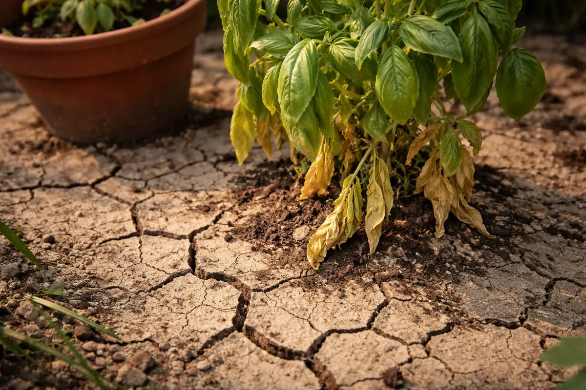 what to do when wilting with cracked dry soil around the plant