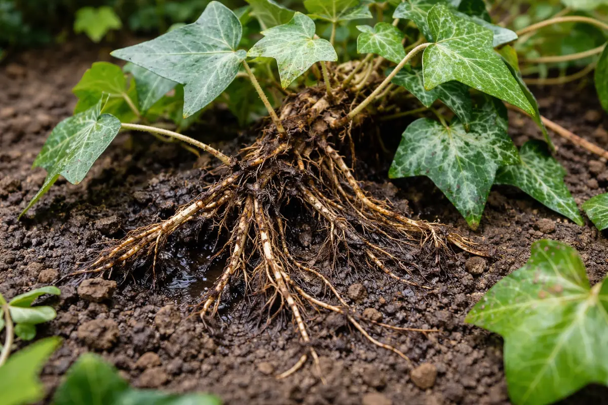 what to do when your ivy with unhealthy roots showing in soil
