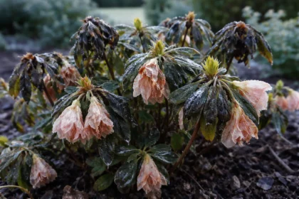 why are my azalea flowers dropping with cold-damaged leaves in the garden